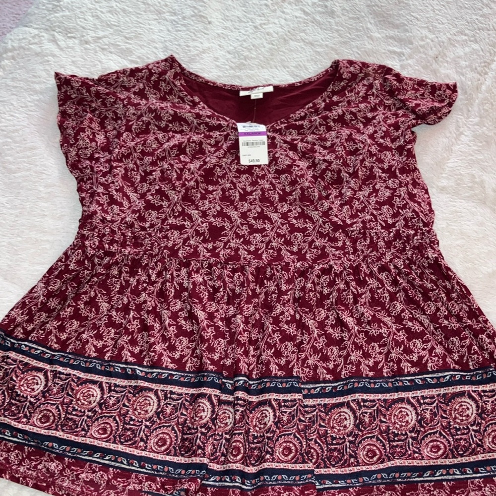 Style & Co Deep Red Floral Blouse